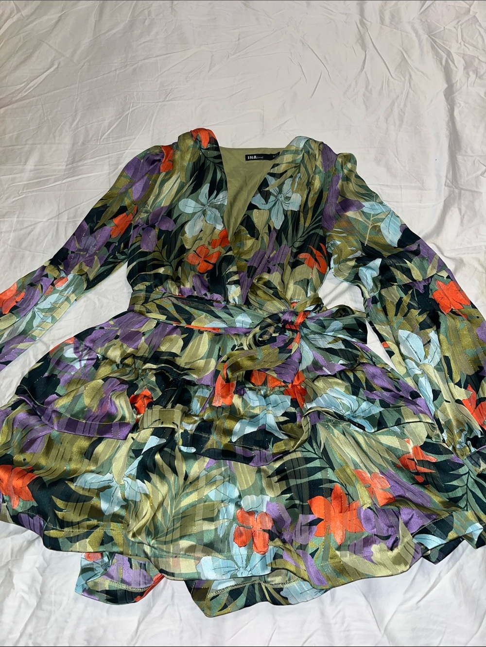 Tropical Floral Dress - Green Multi size M
